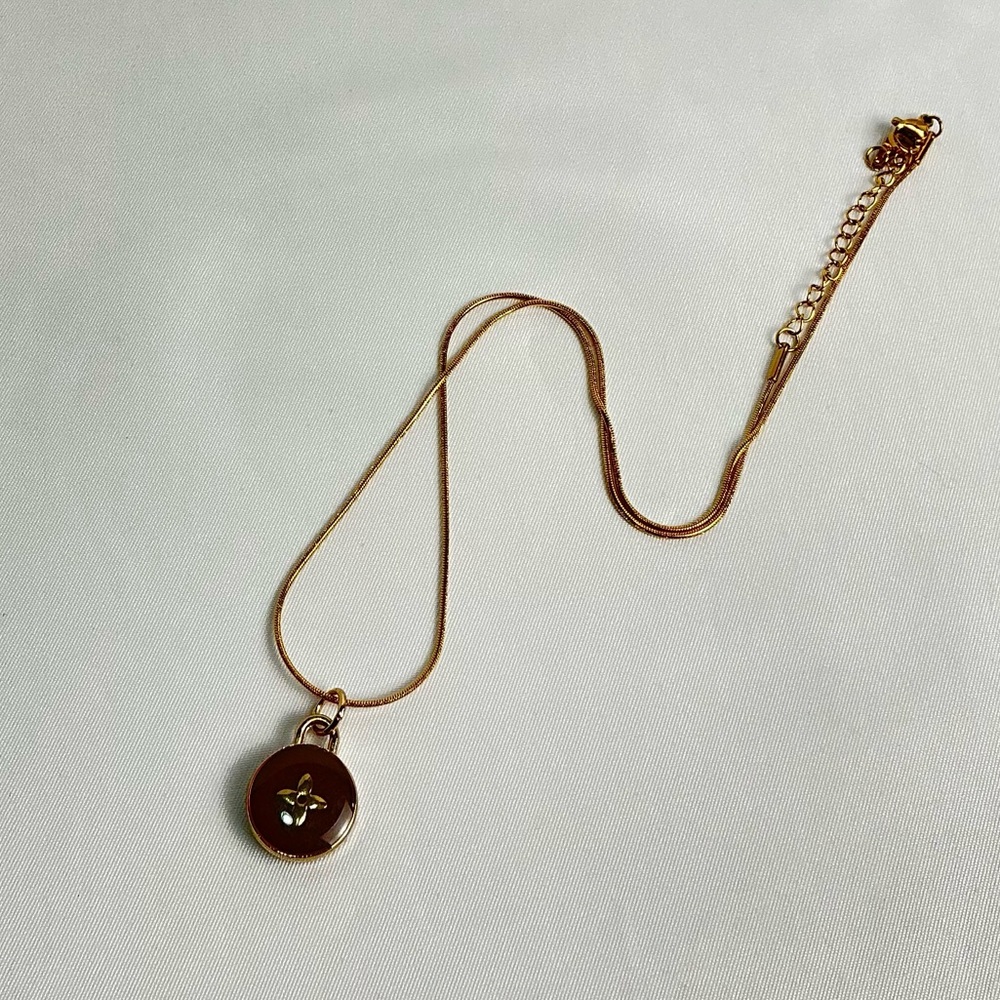 Louis Vuitton Coffee Brown LV Charm Gold Necklace - Picture 2 of 7